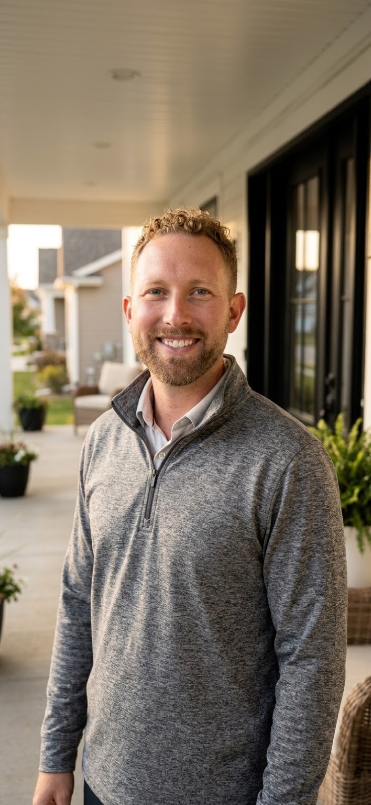 Portrait of Kyle Weiss in a gray quarter-zip