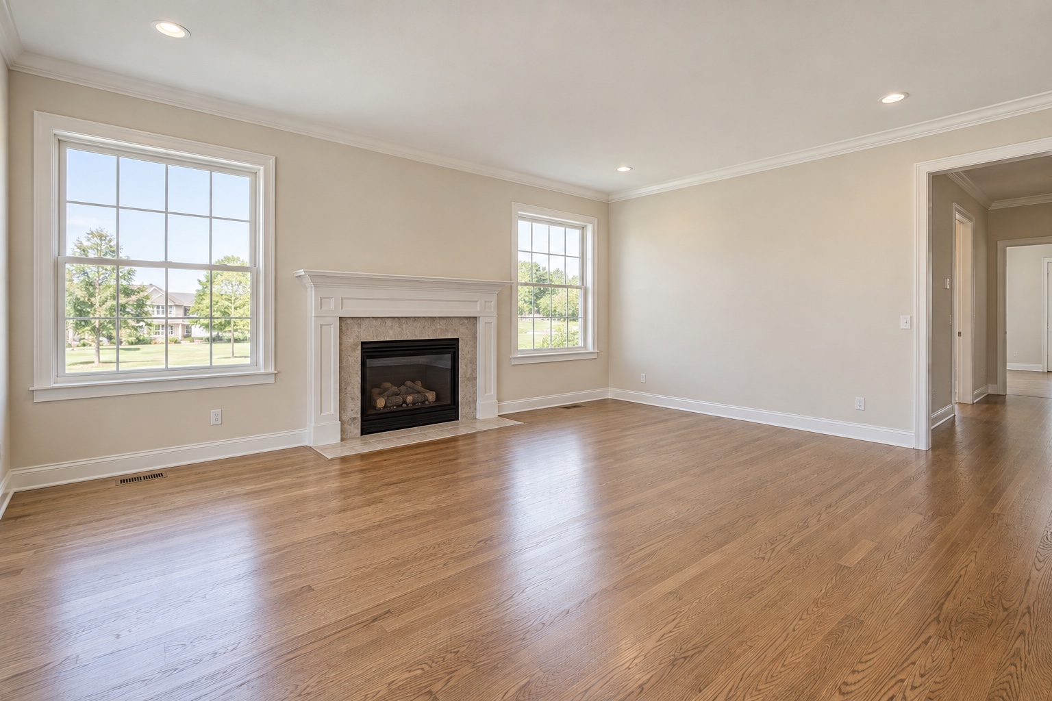 The same living room empty before virtual staging